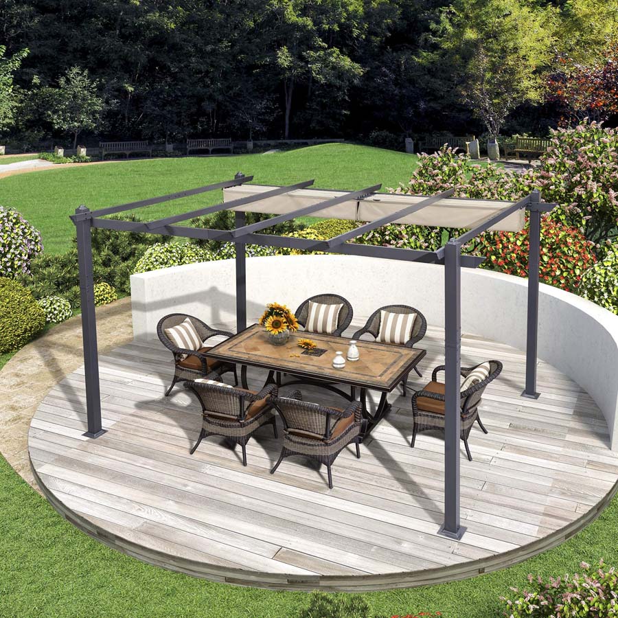 PURPLE LEAF Large Size Outdoor Pergola with Retractable Canopy Aluminum Shelter for Porch Garden Beach - Image 10