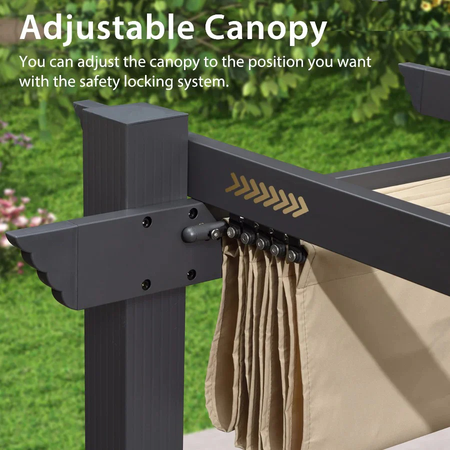 PURPLE LEAF Large Size Outdoor Pergola with Retractable Canopy Aluminum Shelter for Porch Garden Beach - Image 119