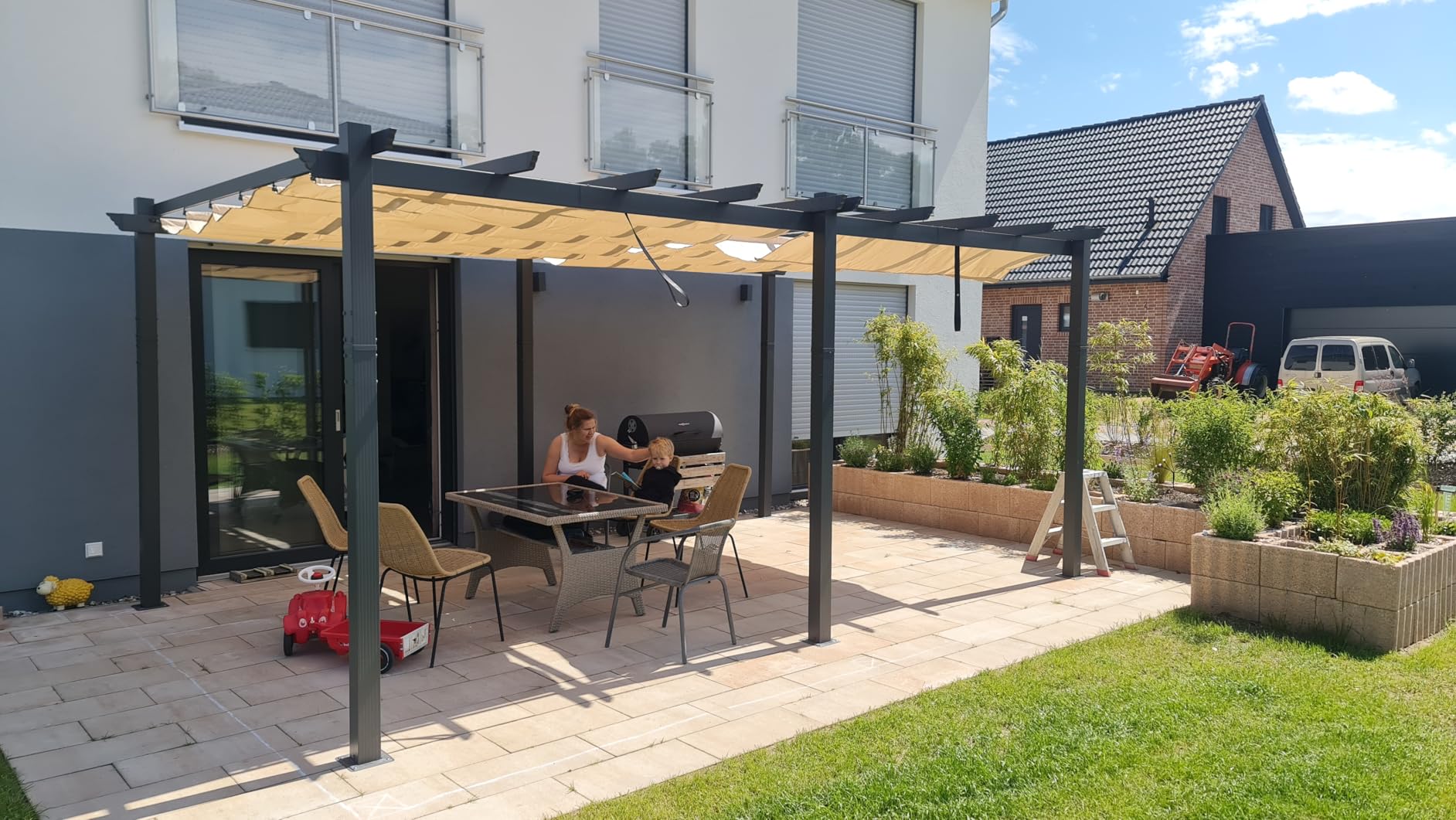 PURPLE LEAF Large Size Outdoor Pergola with Retractable Canopy Aluminum Shelter for Porch Garden Beach - Image 137