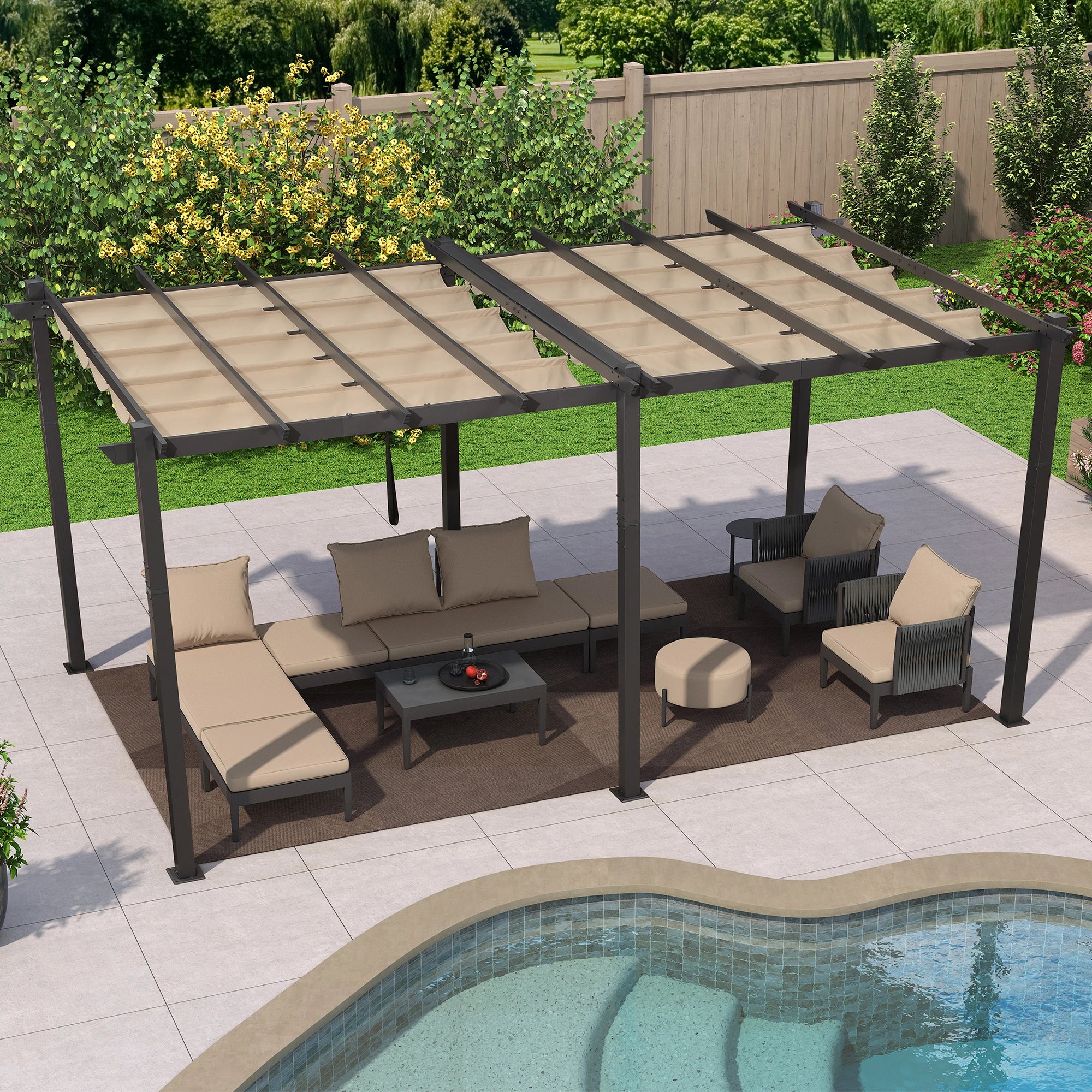 PURPLE LEAF Large Size Outdoor Pergola with Retractable Canopy Aluminum Shelter for Porch Garden Beach - Image 78
