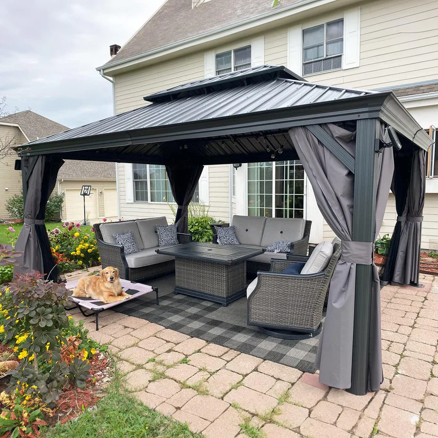 PURPLE LEAF 3 x 4.25 M Garden Gazebo With Galvanized Steel Double Roof, Waterproof Gazebo With Aluminum Frame for All Weather - Image 4