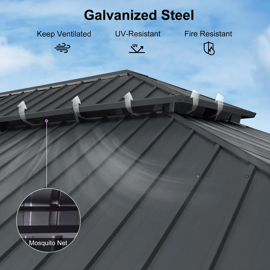 PURPLE LEAF 3 x 4.25 M Garden Gazebo With Galvanized Steel Double Roof, Waterproof Gazebo With Aluminum Frame for All Weather - Image 9