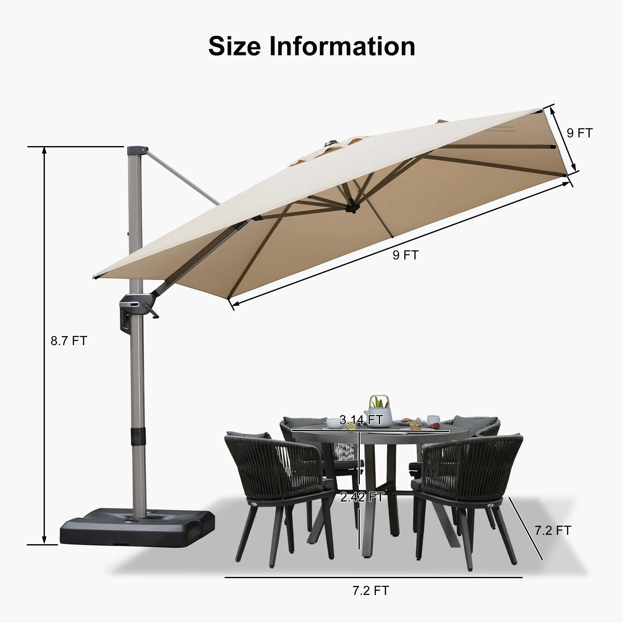 PURPLE LEAF Patio Outdoor Large Parasol Square and Rectangular Cantilever Yard Sun Parasol - Image 110