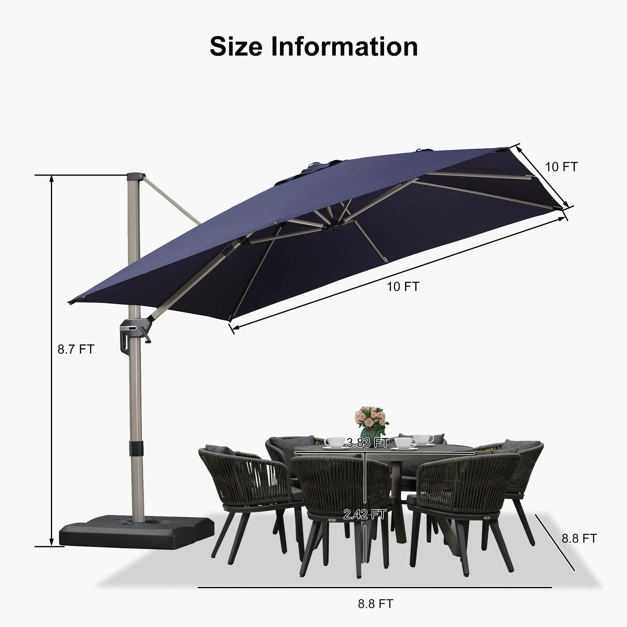 PURPLE LEAF Patio Outdoor Large Parasol Square and Rectangular Cantilever Yard Sun Parasol - Image 119