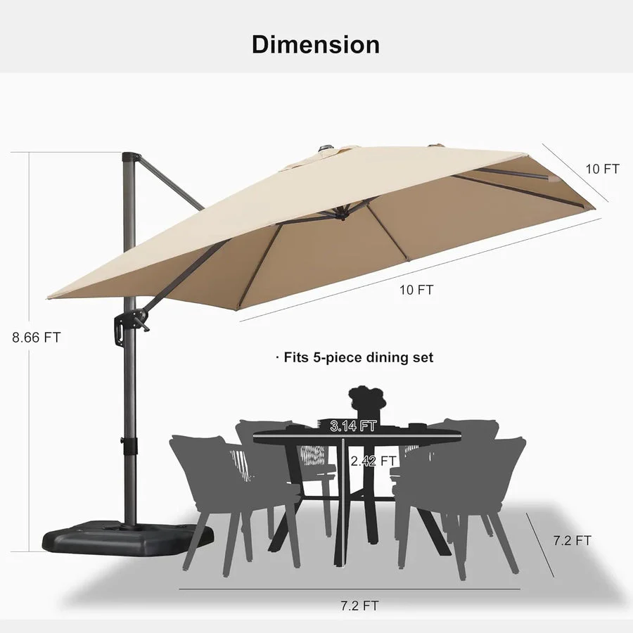 PURPLE LEAF Patio Outdoor Large Parasol Square and Rectangular Cantilever Yard Sun Parasol - Image 164