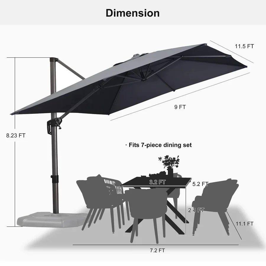 PURPLE LEAF Patio Outdoor Large Parasol Square and Rectangular Cantilever Yard Sun Parasol - Image 228