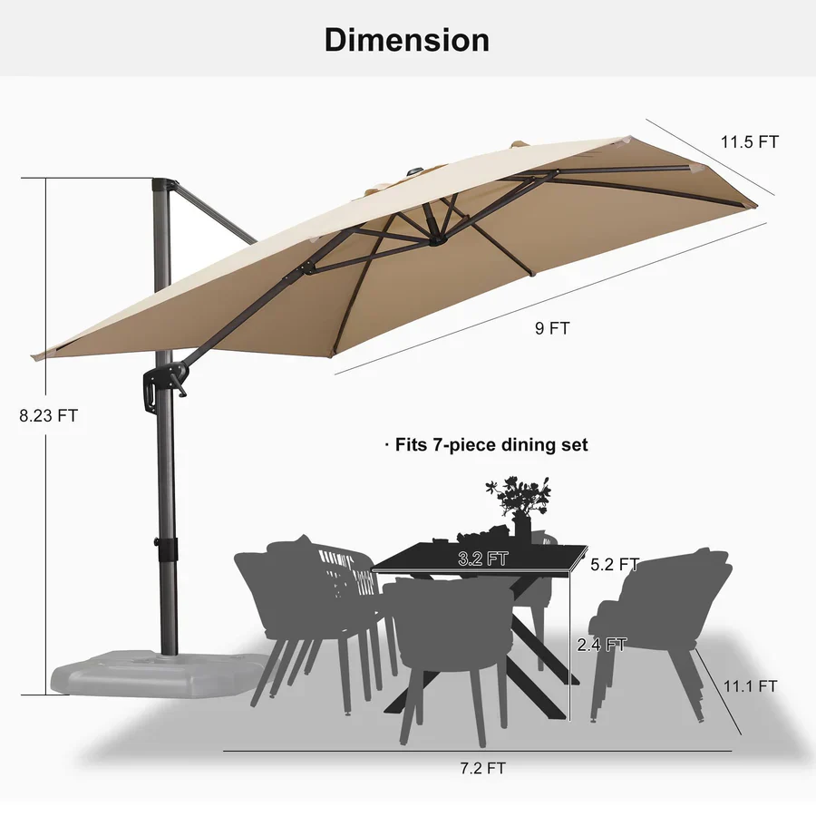 PURPLE LEAF Patio Outdoor Large Parasol Square and Rectangular Cantilever Yard Sun Parasol - Image 233