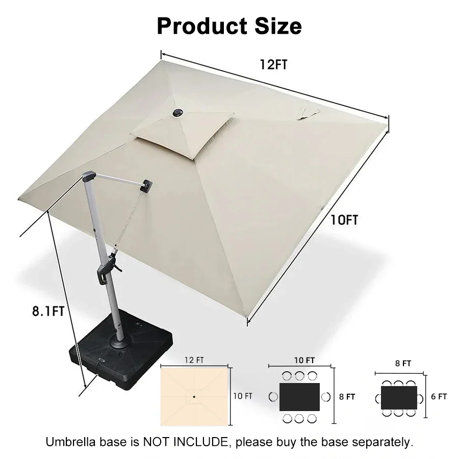 PURPLE LEAF Large Rectangular Porch Parasol Outside Cantilever Patio Yard Parasol - Image 116