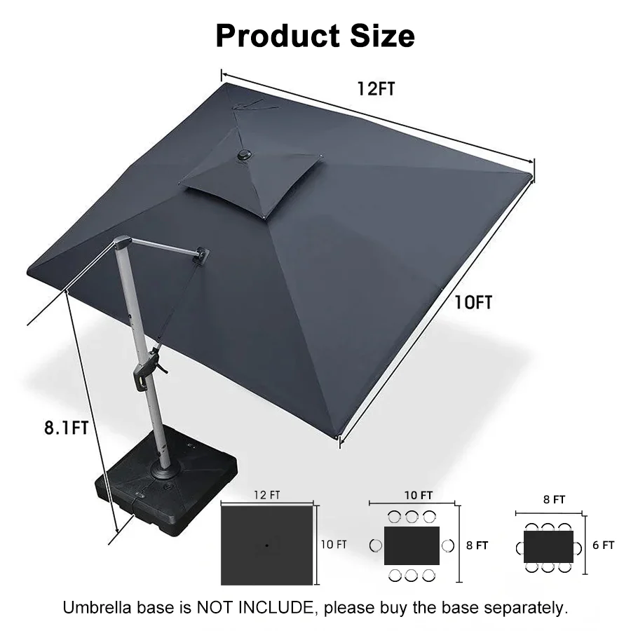 PURPLE LEAF Large Rectangular Porch Parasol Outside Cantilever Patio Yard Parasol - Image 120