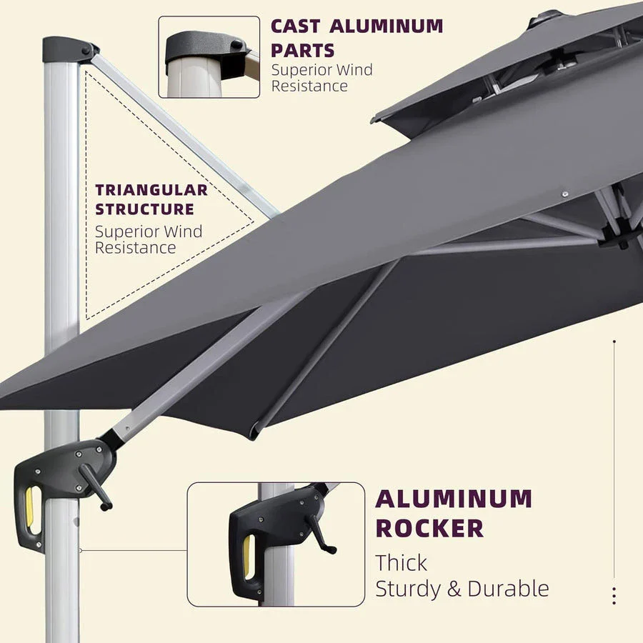 PURPLE LEAF Large Rectangular Porch Parasol Outside Cantilever Patio Yard Parasol - Image 43