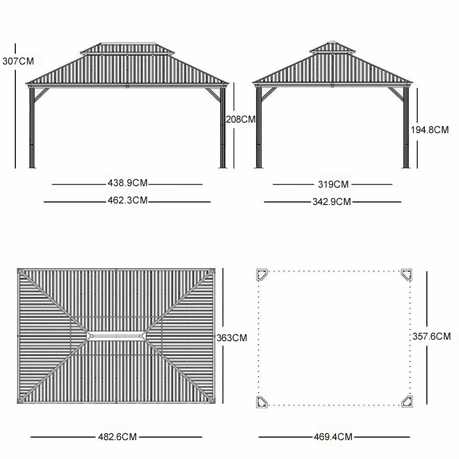 PURPLE LEAF 3.65 x 4.85 M Patio Gazebo for Backyard Grey Hardtop Galvanized Steel Roof Awning with Upgrade Curtain - Image 19