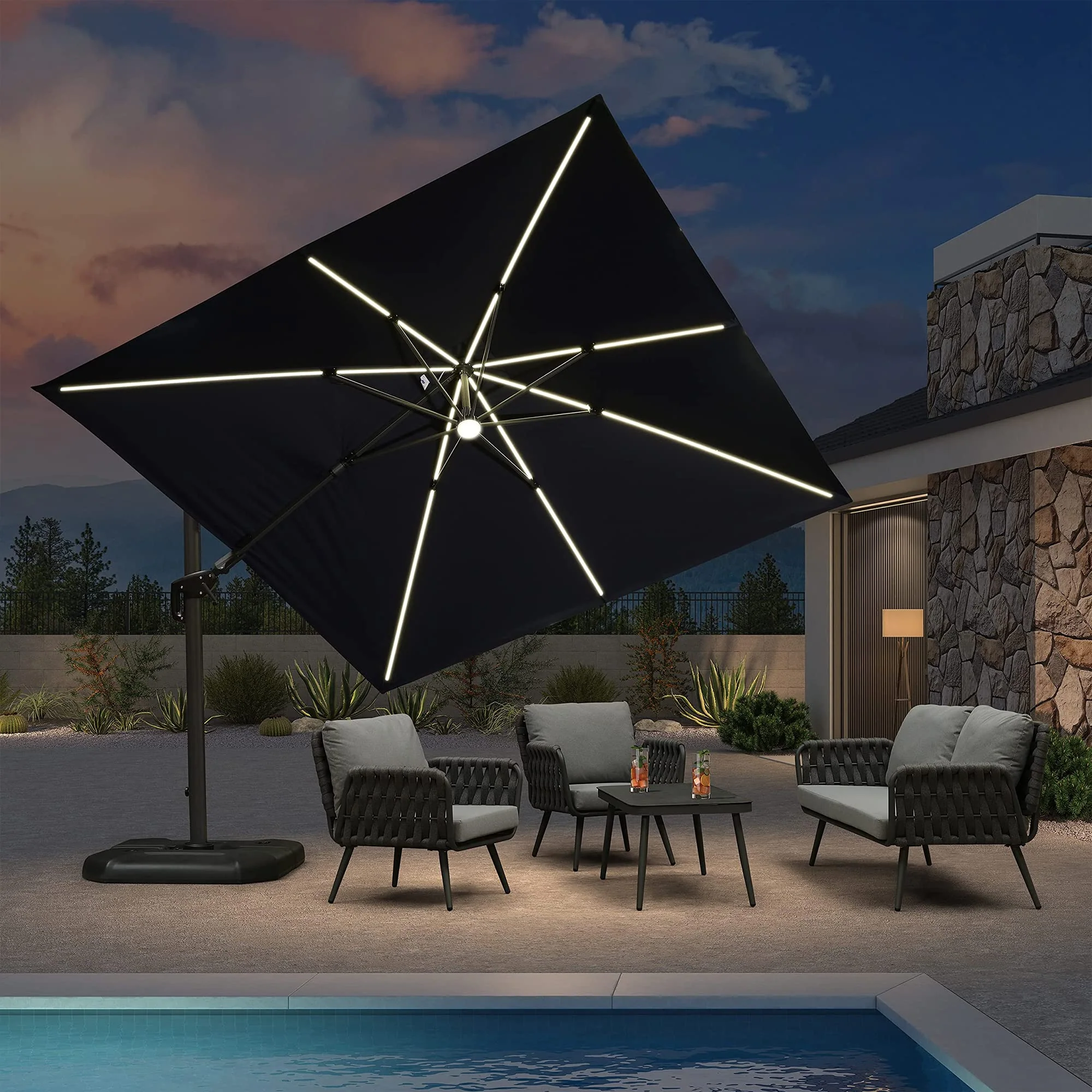 PURPLE LEAF LED Offset Cantilever Parasol with Lights - Image 5