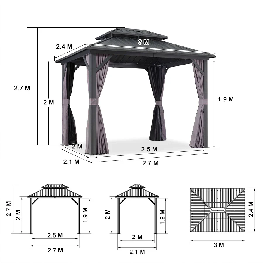 PURPLE LEAF Grey Hardtop Gazebo with Heavy Duty Galvanized Steel Double Roof with String Lights-clear - Image 27