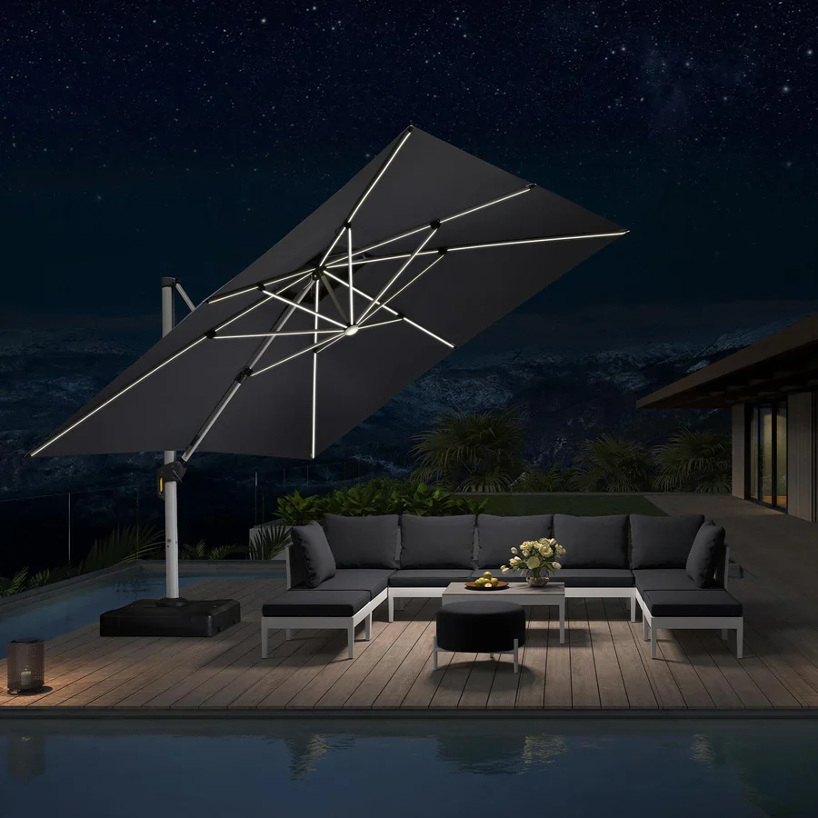 PURPLE LEAF Large Solar Yard Parasol Double Top Square Patio Umbrella with Lights - Image 102