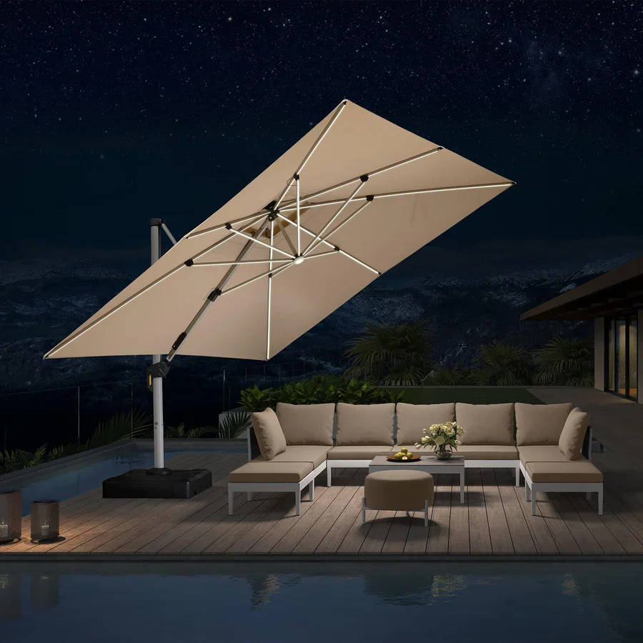 PURPLE LEAF Large Solar Yard Parasol Double Top Square Patio Umbrella with Lights - Image 103