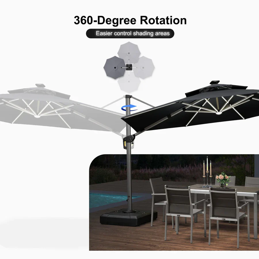 PURPLE LEAF Large Solar Yard Parasol Double Top Square Patio Umbrella with Lights - Image 115