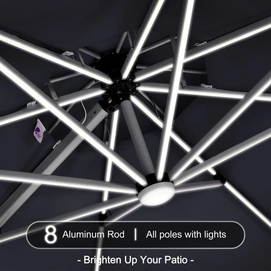 PURPLE LEAF Large Solar Yard Parasol Double Top Square Patio Umbrella with Lights - Image 129