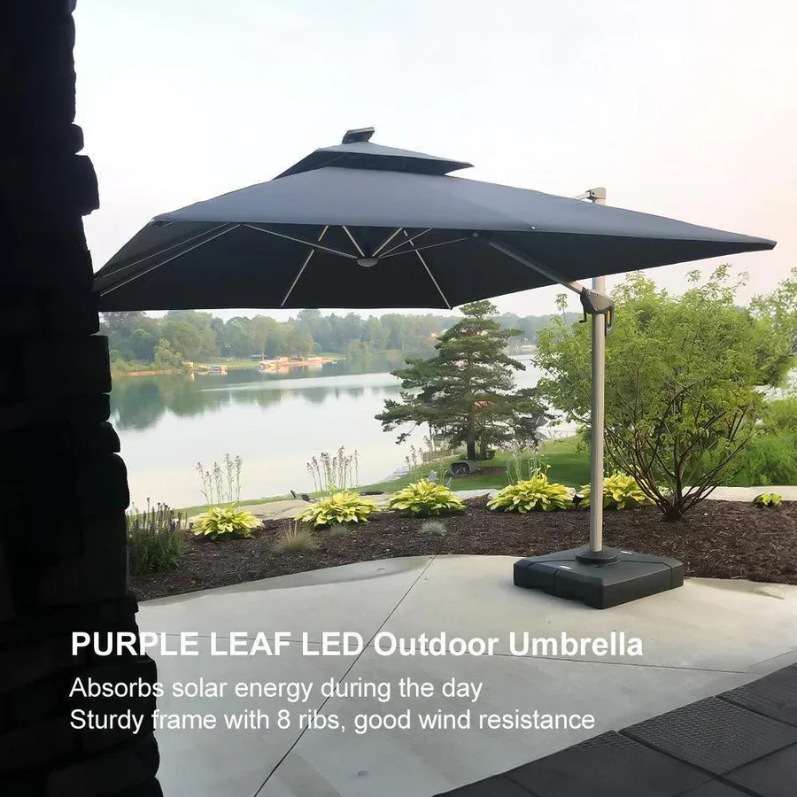 PURPLE LEAF Large Solar Yard Parasol Double Top Square Patio Umbrella with Lights - Image 141
