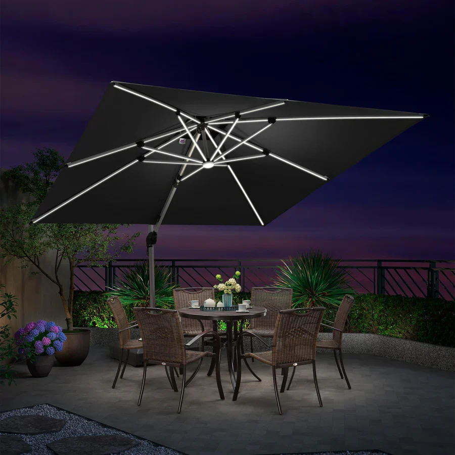 PURPLE LEAF Large Solar Yard Parasol Double Top Square Patio Umbrella with Lights - Image 142