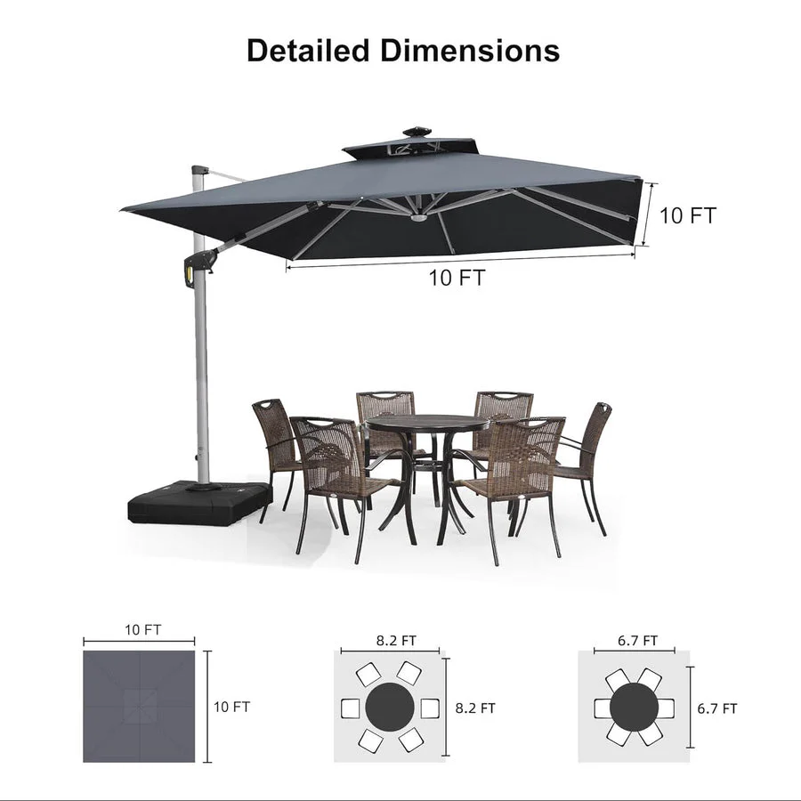 PURPLE LEAF Large Solar Yard Parasol Double Top Square Patio Umbrella with Lights - Image 36