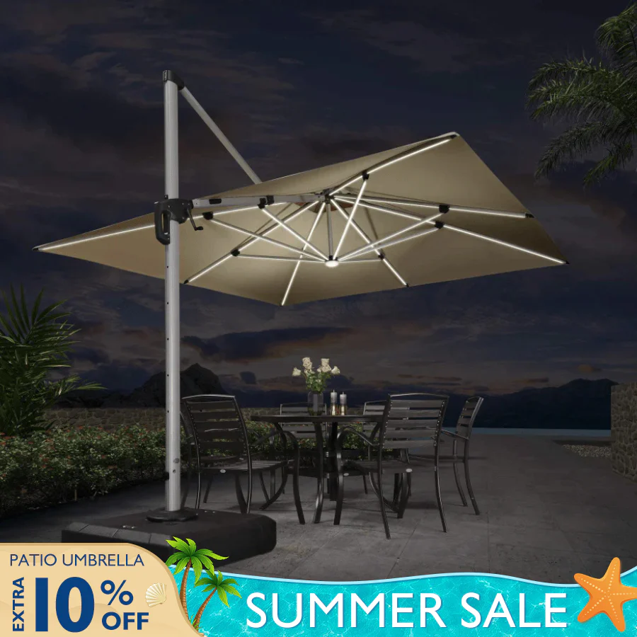 PURPLE LEAF Large Solar Yard Parasol Double Top Square Patio Umbrella with Lights - Image 5