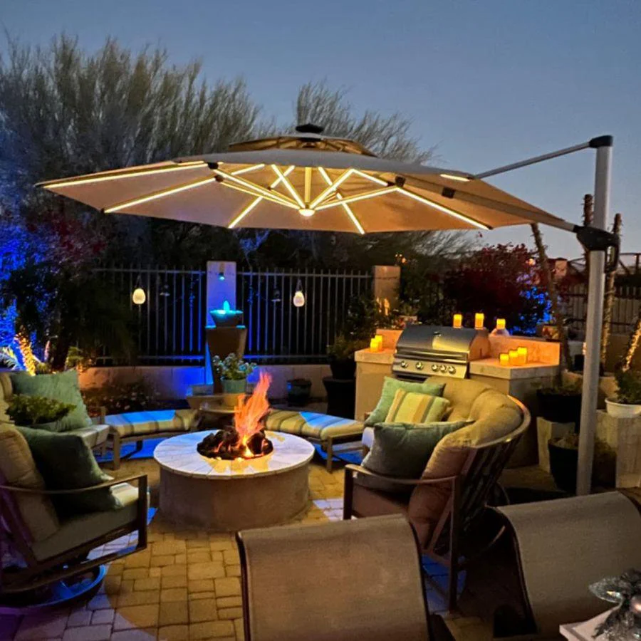 PURPLE LEAF Large Solar Yard Parasol Double Top Square Patio Umbrella with Lights - Image 54