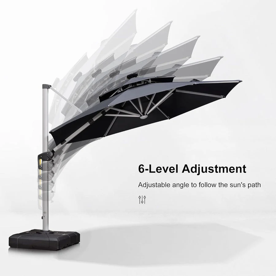 PURPLE LEAF Large Solar Yard Parasol Double Top Square Patio Umbrella with Lights - Image 72