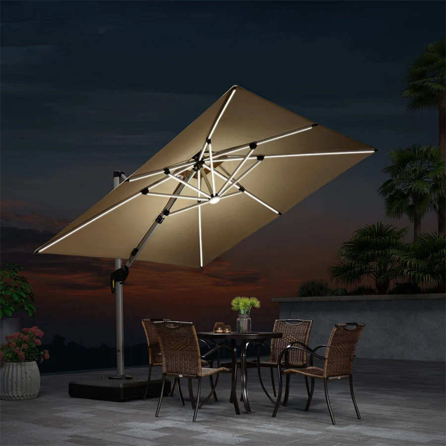PURPLE LEAF Large Solar Yard Parasol Double Top Square Patio Umbrella with Lights - Image 74