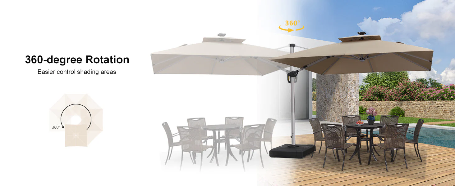 PURPLE LEAF Large Solar Yard Parasol Double Top Square Patio Umbrella with Lights - Image 81