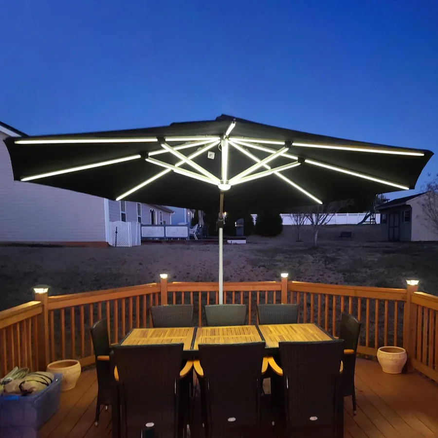 PURPLE LEAF Large Solar Yard Parasol Double Top Square Patio Umbrella with Lights - Image 86