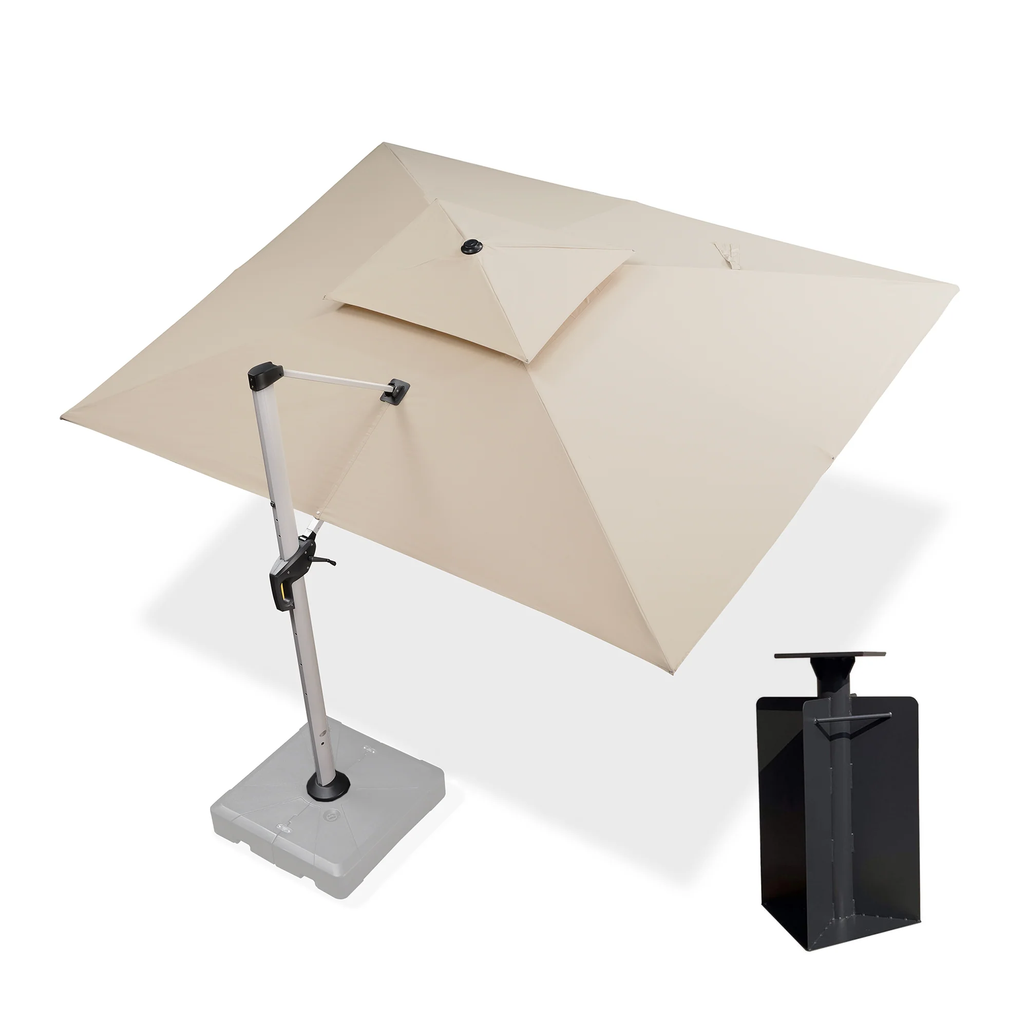 (Umbrella and Base Set) PURPLE LEAF Double Top Rectangle Outdoor Classic Parasol with base - Image 116
