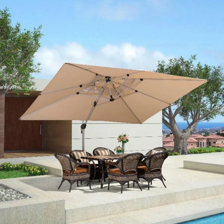 (Umbrella and Base Set) PURPLE LEAF Double Top Rectangle Outdoor Classic Parasol with base - Image 3