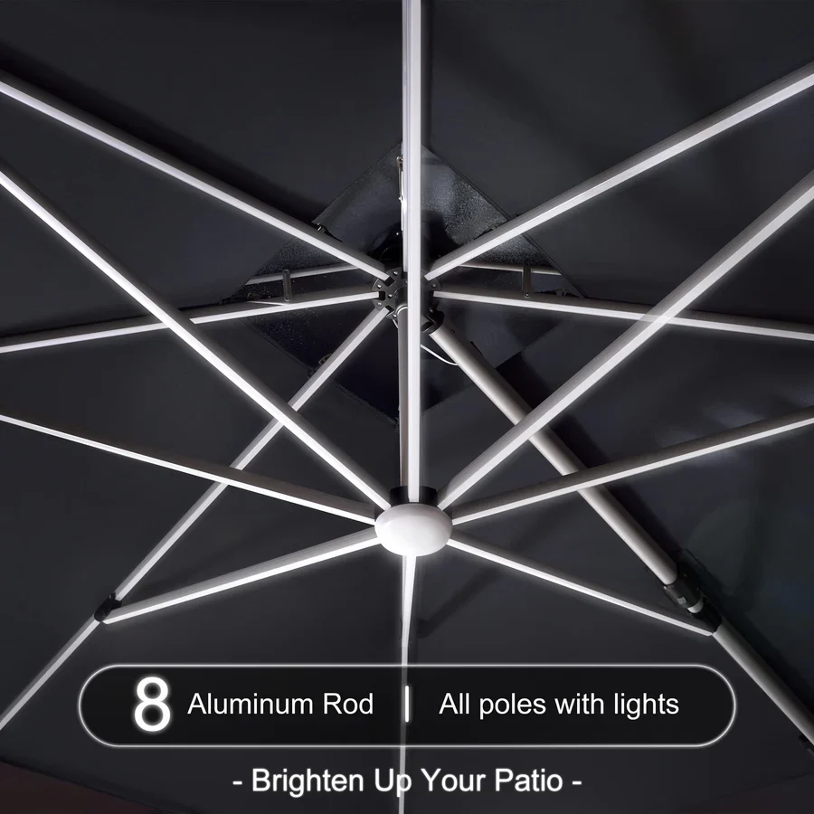 PURPLE LEAF Solar Powered Umbrella LED Rectangular Patio Umbrella with Lights - Image 37