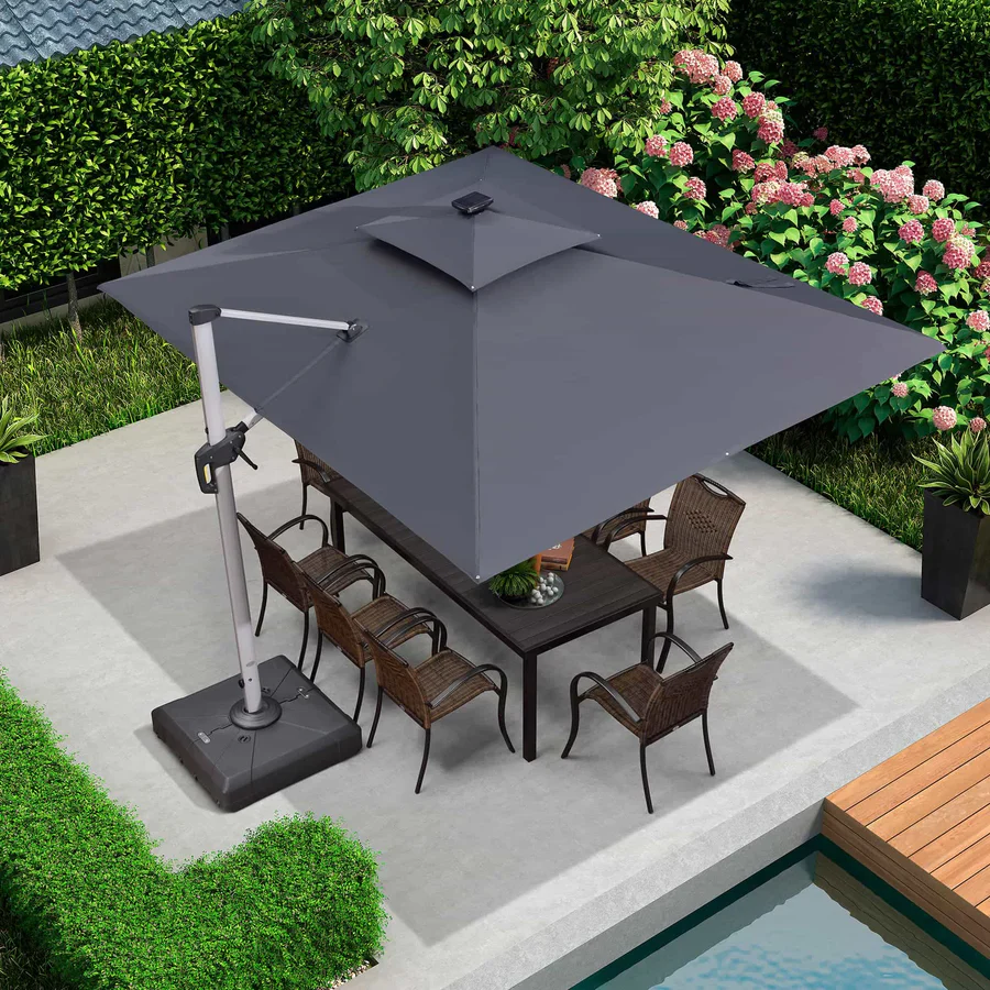 PURPLE LEAF Solar Powered Umbrella LED Rectangular Patio Umbrella with Lights - Image 4