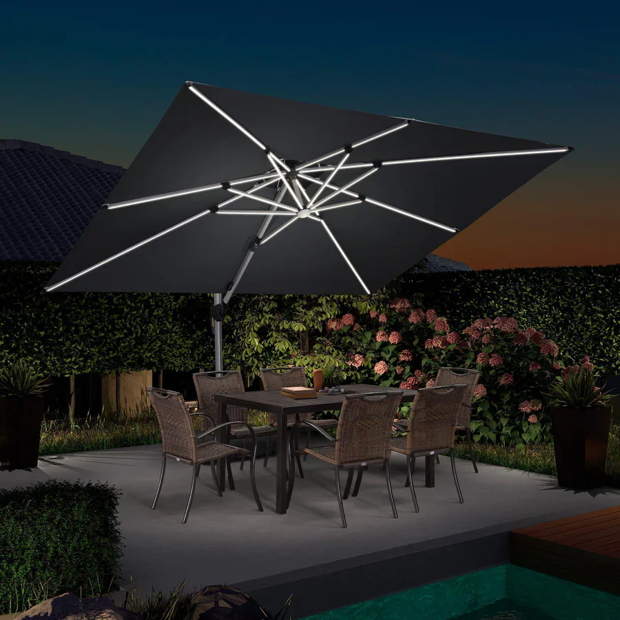 PURPLE LEAF Solar Powered Umbrella LED Rectangular Patio Umbrella with Lights - Image 50
