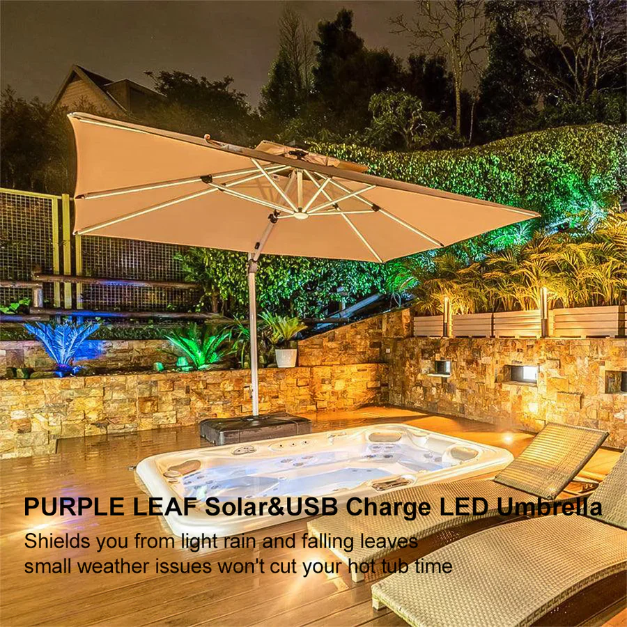 PURPLE LEAF Solar Powered Umbrella LED Rectangular Patio Umbrella with Lights - Image 54
