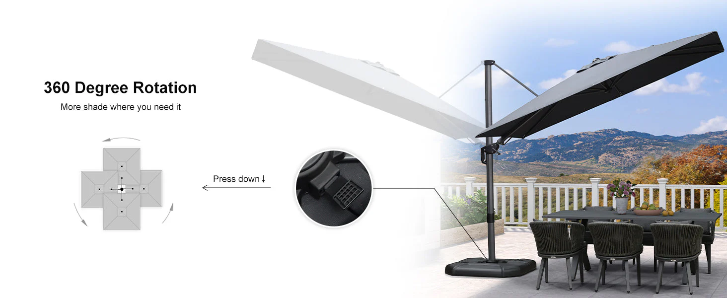 PURPLE LEAF Square Cantilever Patio Parasol with 360° Swivel and Tilt - Image 19