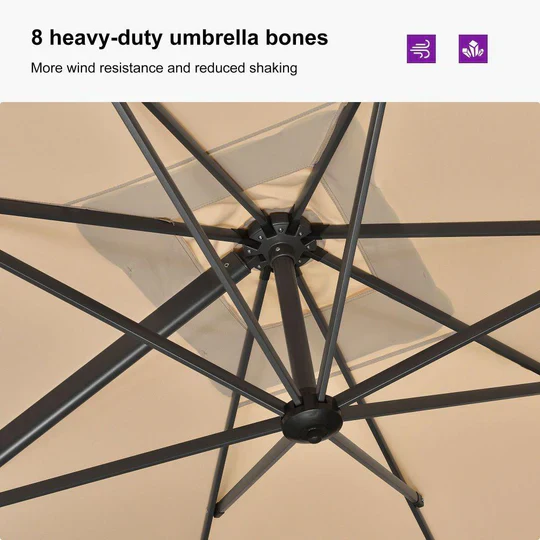 PURPLE LEAF Square Cantilever Patio Parasol with 360° Swivel and Tilt - Image 44