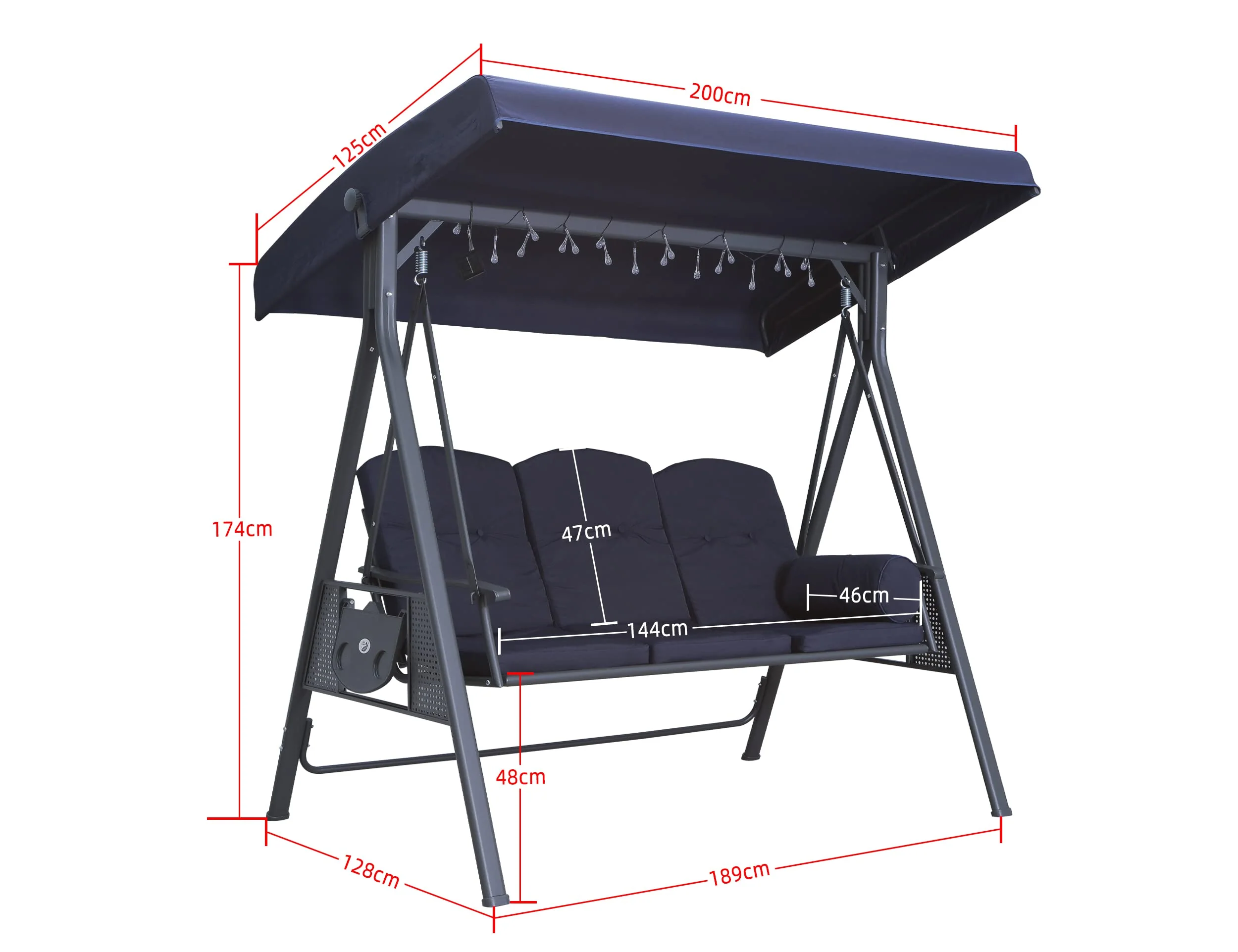 PURPLE LEAF Outdoor Swing Bench Bed Hammock With Adjustable Canopy, 2 Cup Holders, Grey Weather Resistant Steel Frame, Cushions and Pillow - Image 27