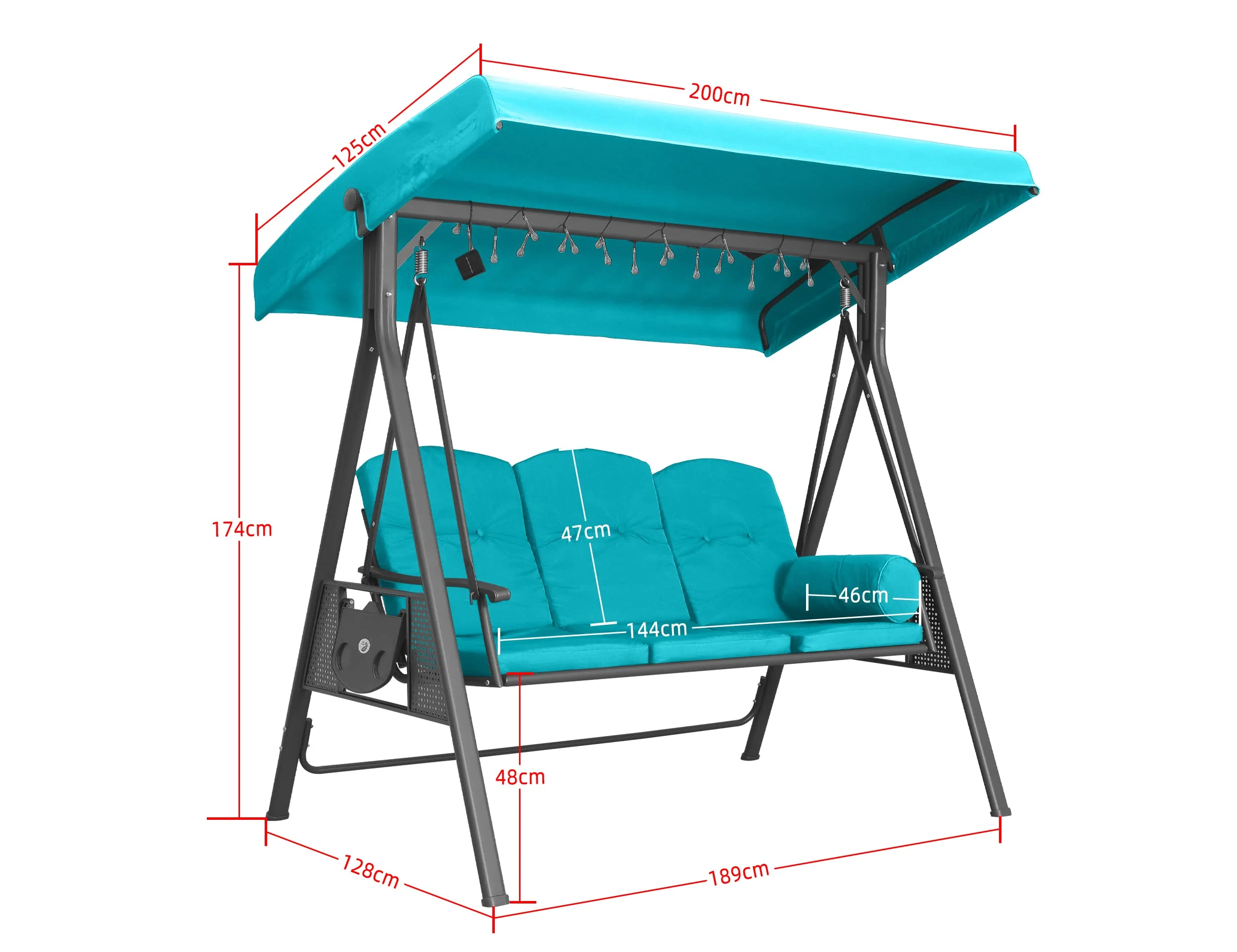 PURPLE LEAF Outdoor Swing Bench Bed Hammock With Adjustable Canopy, 2 Cup Holders, Grey Weather Resistant Steel Frame, Cushions and Pillow - Image 36