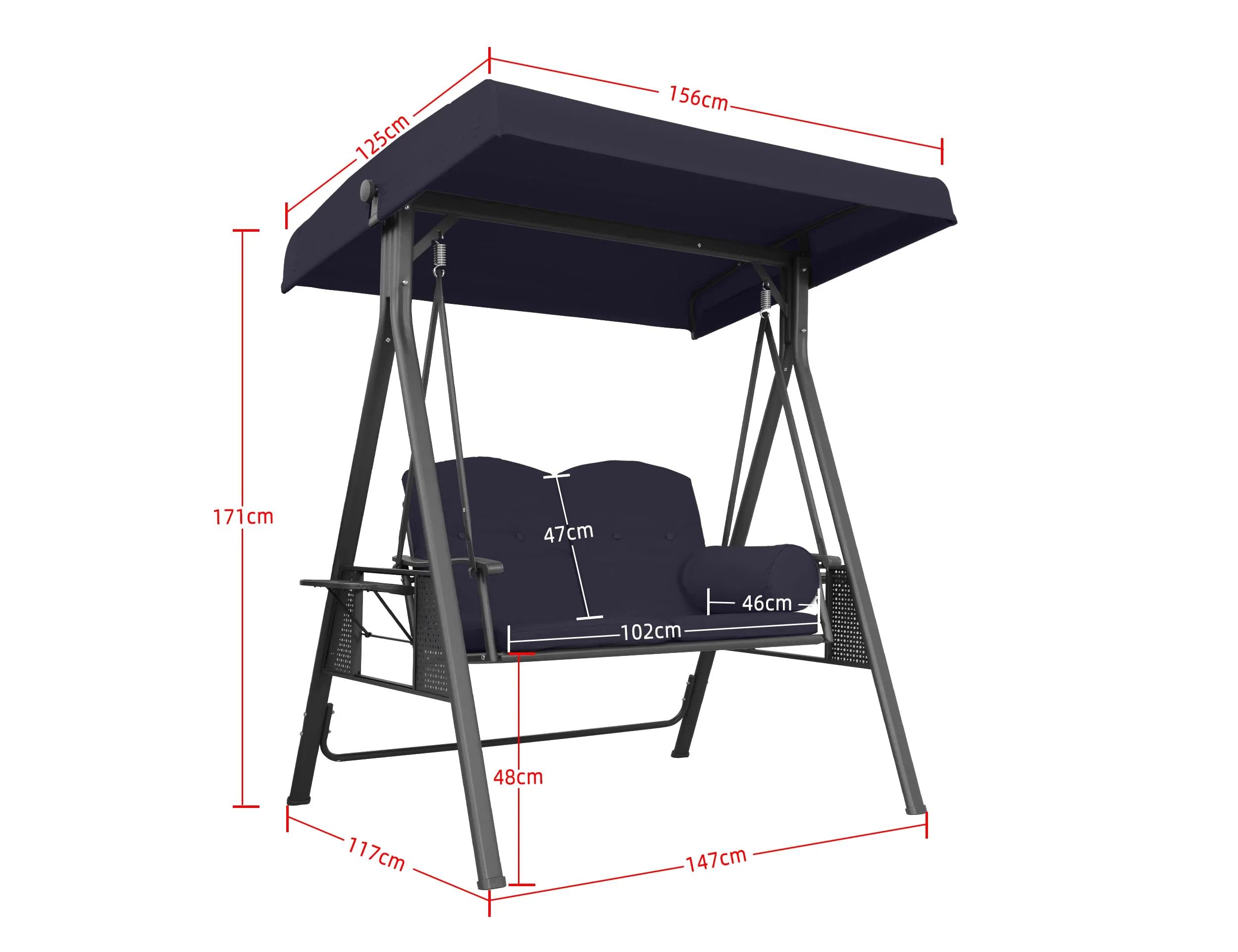 PURPLE LEAF Outdoor Swing Bench Bed Hammock With Adjustable Canopy, 2 Cup Holders, Grey Weather Resistant Steel Frame, Cushions and Pillow - Image 5