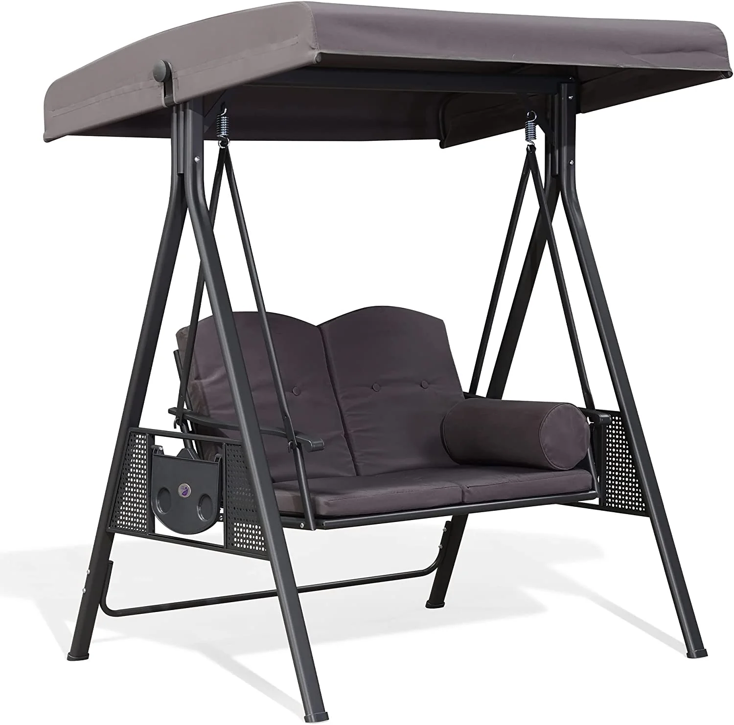 PURPLE LEAF Outdoor Swing Bench Bed Hammock With Adjustable Canopy, 2 Cup Holders, Grey Weather Resistant Steel Frame, Cushions and Pillow - Image 56