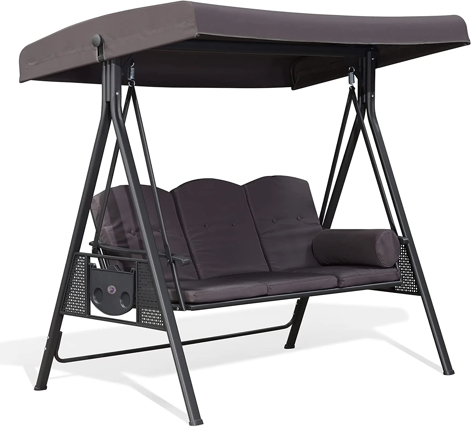 PURPLE LEAF Outdoor Swing Bench Bed Hammock With Adjustable Canopy, 2 Cup Holders, Grey Weather Resistant Steel Frame, Cushions and Pillow - Image 61