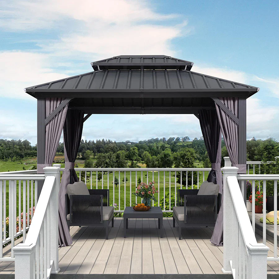 PURPLE LEAF Grey Hardtop Gazebo with Heavy Duty Galvanized Steel Double Roof with Netting and Curtains - Image 23