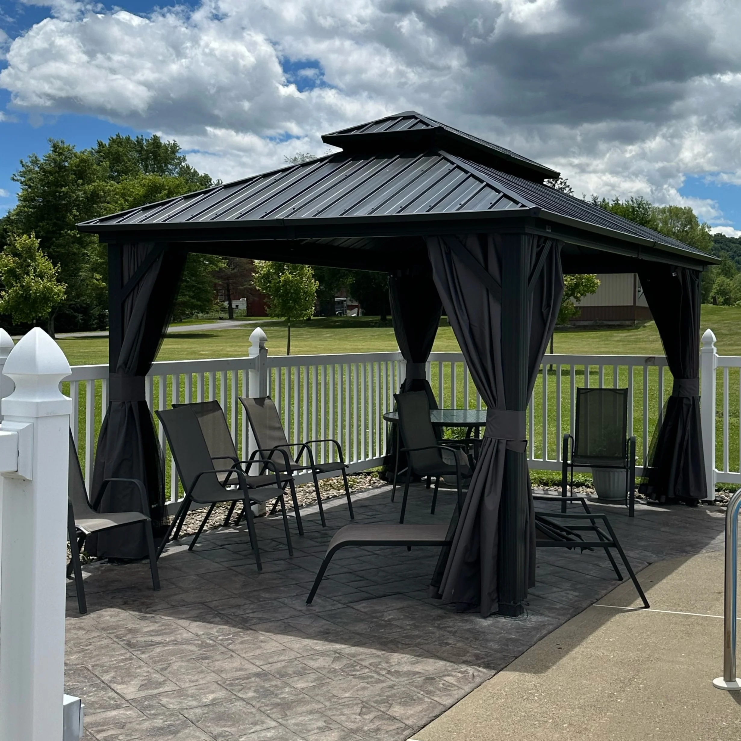 PURPLE LEAF Grey Hardtop Gazebo with Heavy Duty Galvanized Steel Double Roof with Netting and Curtains - Image 35