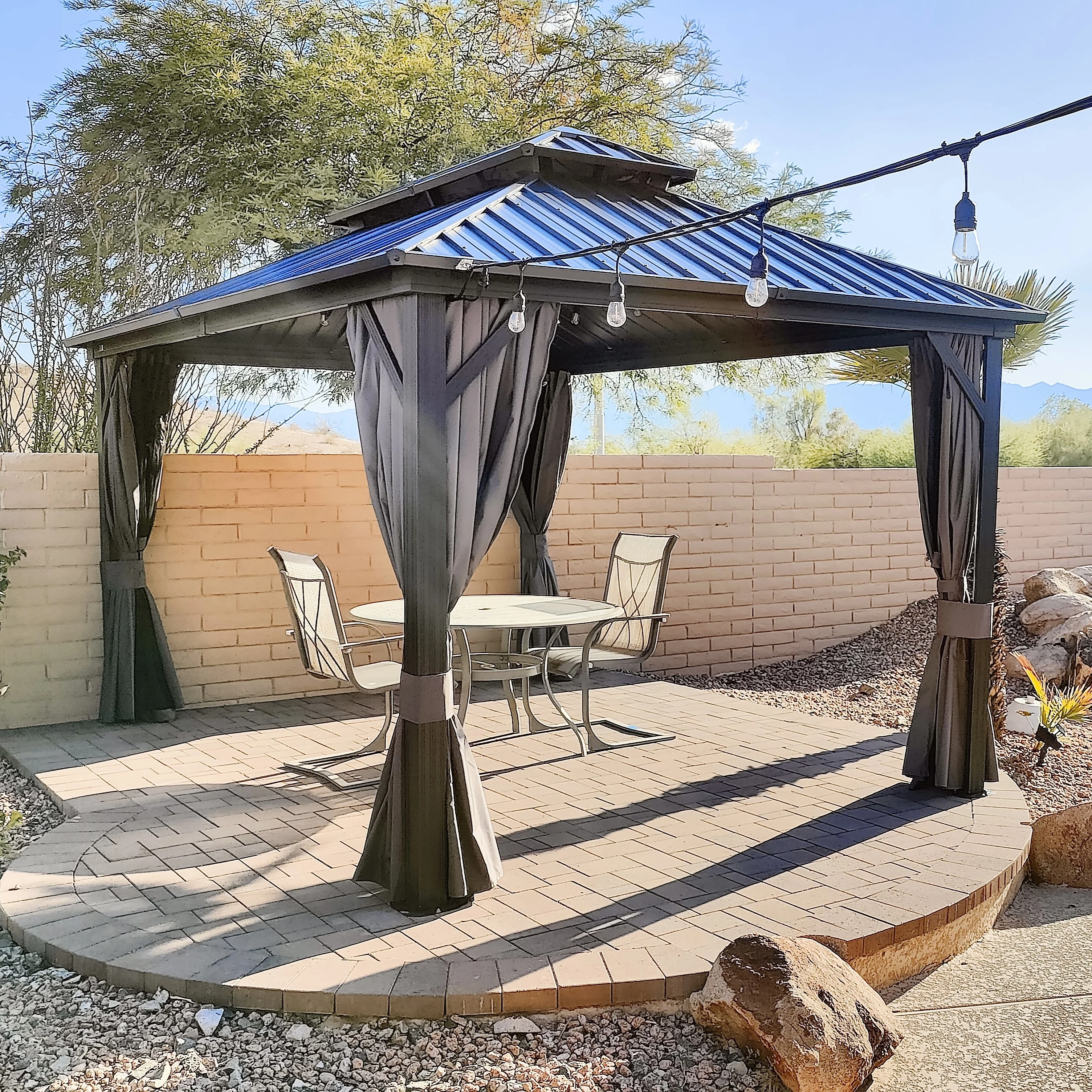 PURPLE LEAF Grey Hardtop Gazebo with Heavy Duty Galvanized Steel Double Roof with Netting and Curtains - Image 37