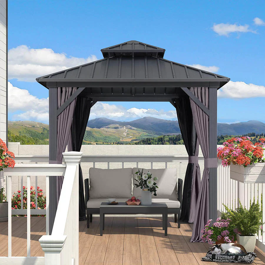 PURPLE LEAF Grey Hardtop Gazebo with Heavy Duty Galvanized Steel Double Roof with Netting and Curtains - Image 40