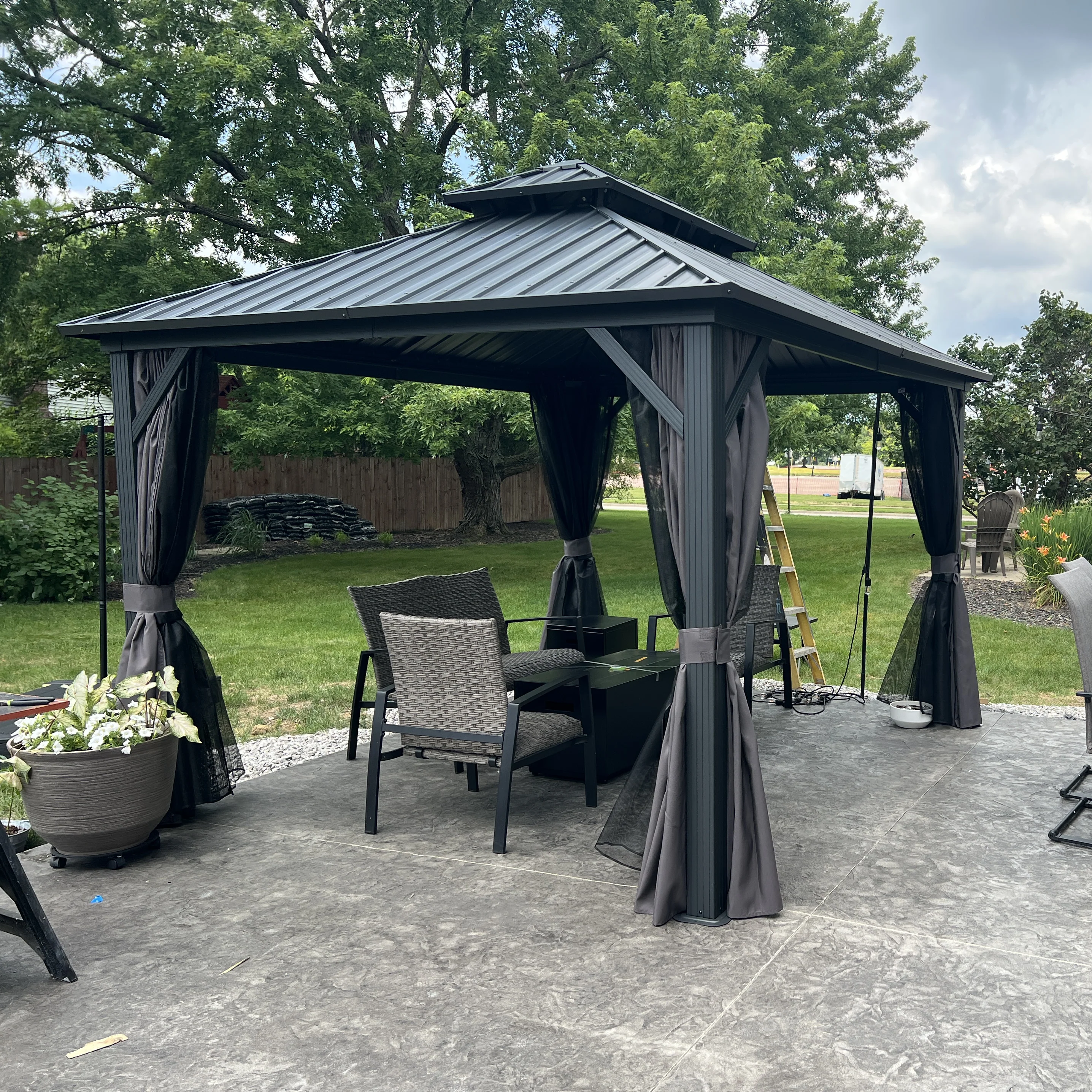 PURPLE LEAF Grey Hardtop Gazebo with Heavy Duty Galvanized Steel Double Roof with Netting and Curtains - Image 5