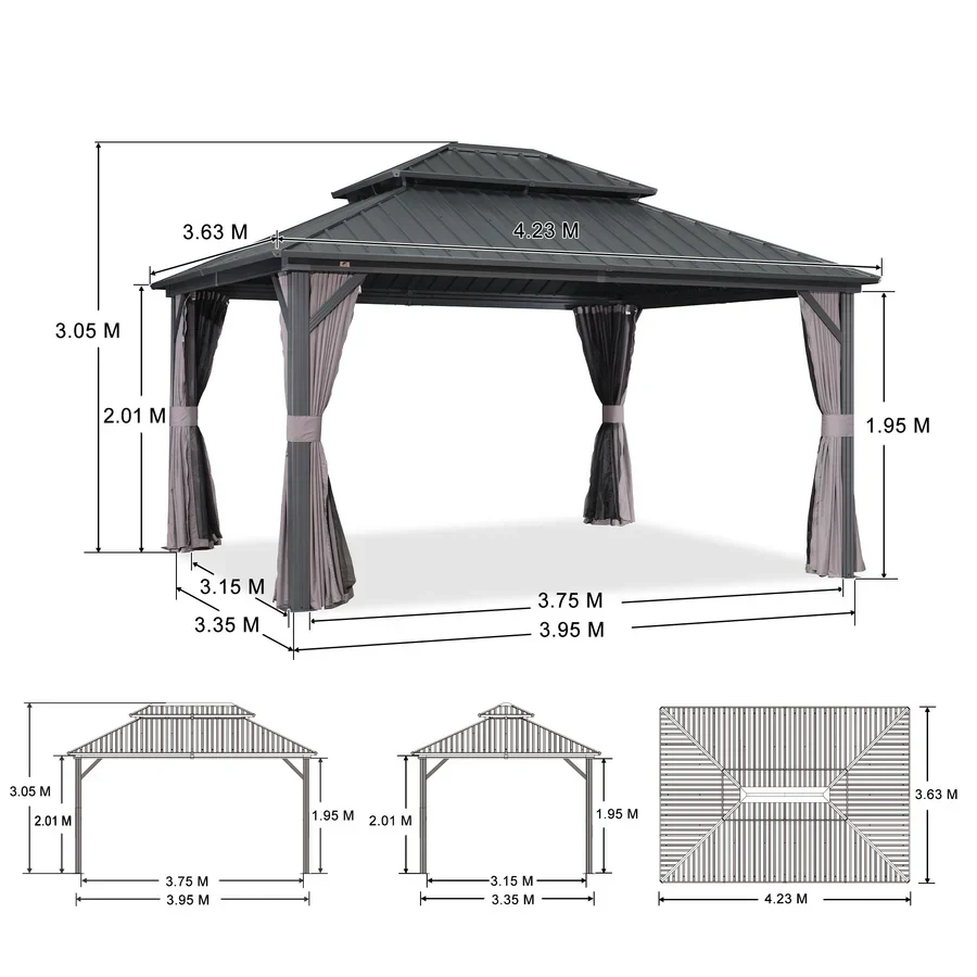 PURPLE LEAF Grey Hardtop Gazebo with Heavy Duty Galvanized Steel Double Roof with Netting and Curtains - Image 50