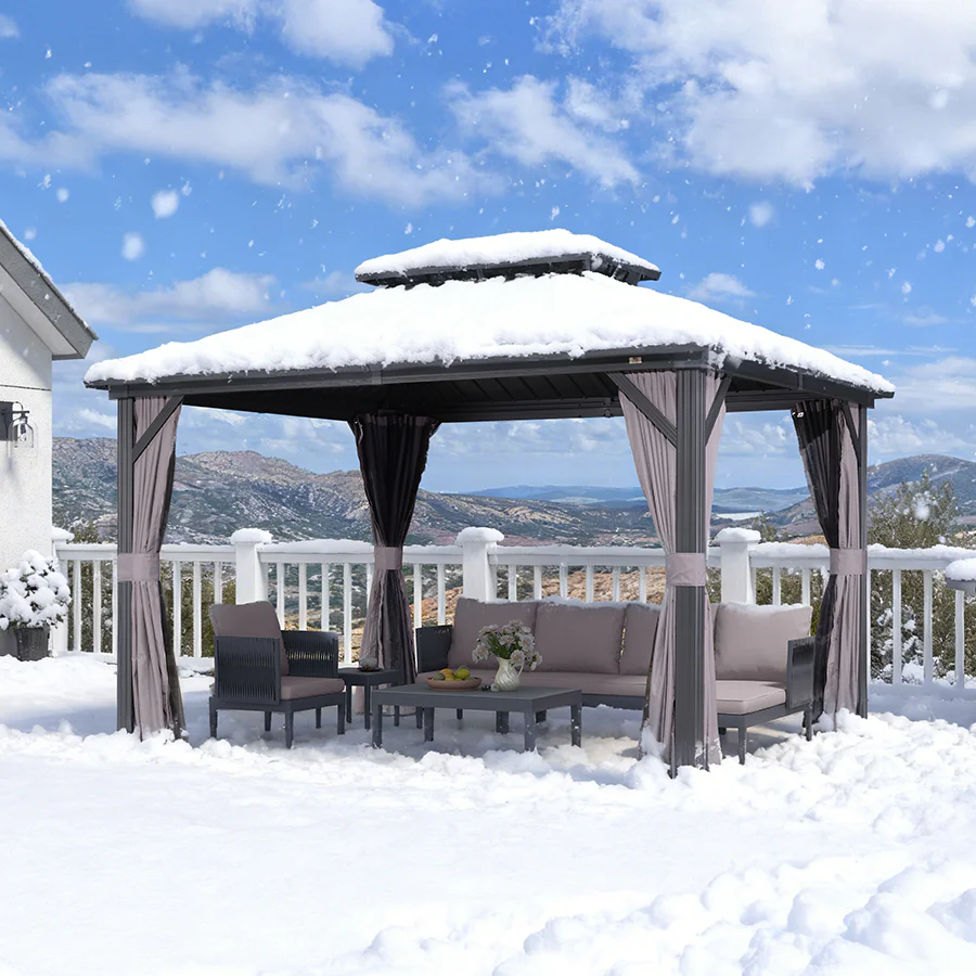 PURPLE LEAF Grey Hardtop Gazebo with Heavy Duty Galvanized Steel Double Roof with Netting and Curtains - Image 53